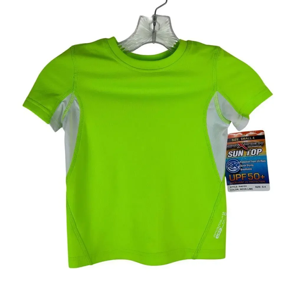 ZeroXposur Youth Rash Guard Swim Shirt Sun‎ Top Size 4 Neon Green UPF 50+